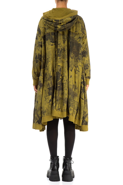 Oversized Golden Olive Marble Cotton Swing Coat