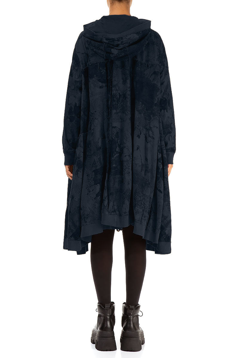 Oversized Midnight Blue Marble Cotton Swing Coat