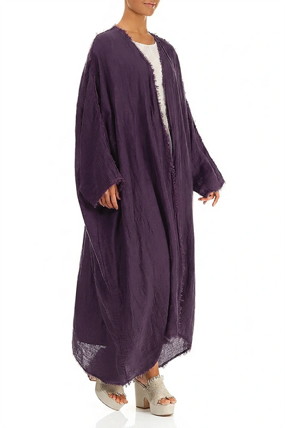 Oversized Raw Edge Amethyst Gauze Linen Jacket