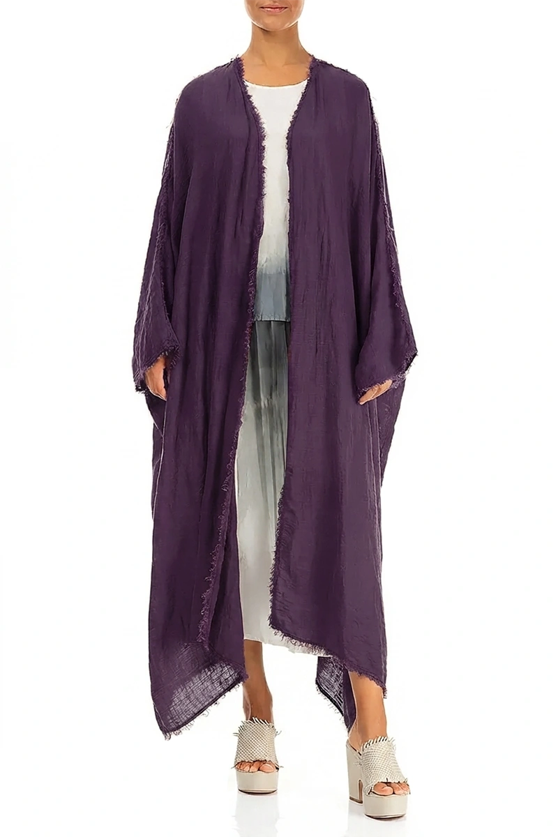 Oversized Raw Edge Amethyst Gauze Linen Jacket