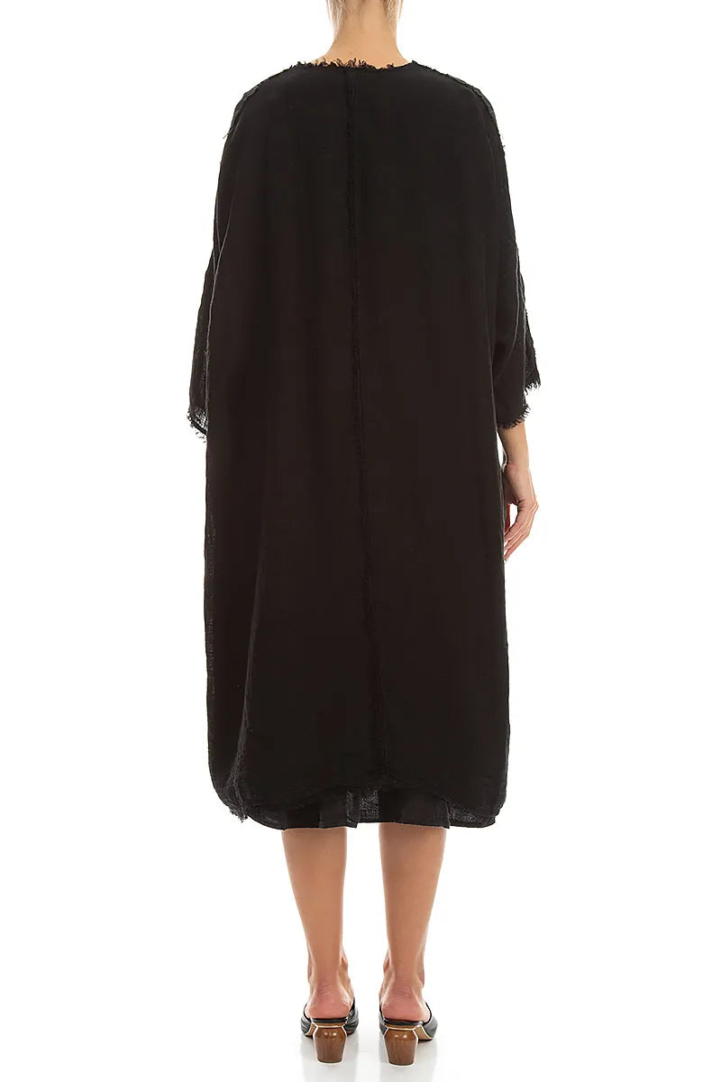 Oversized Raw Edge Black Gauze Linen Jacket 2