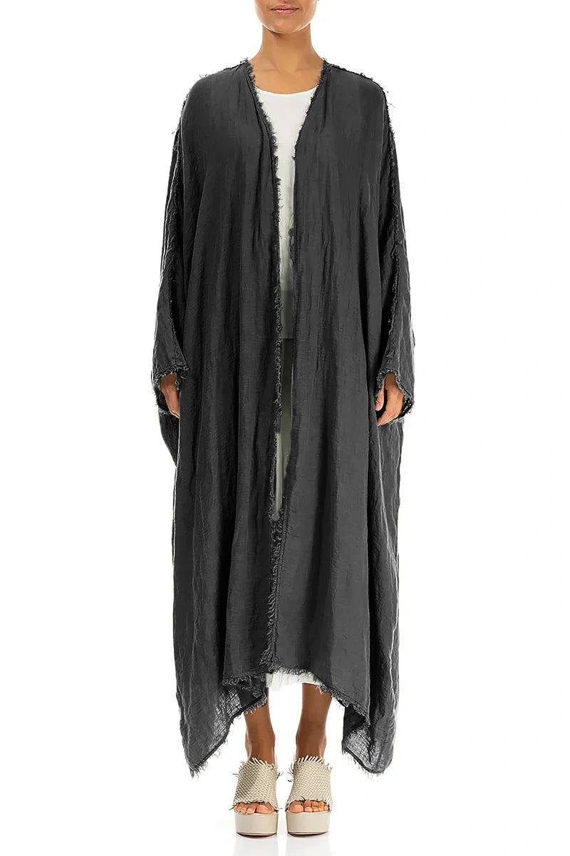 Oversized Leinenjacke aus Gaze mit offener Kante in Graphit