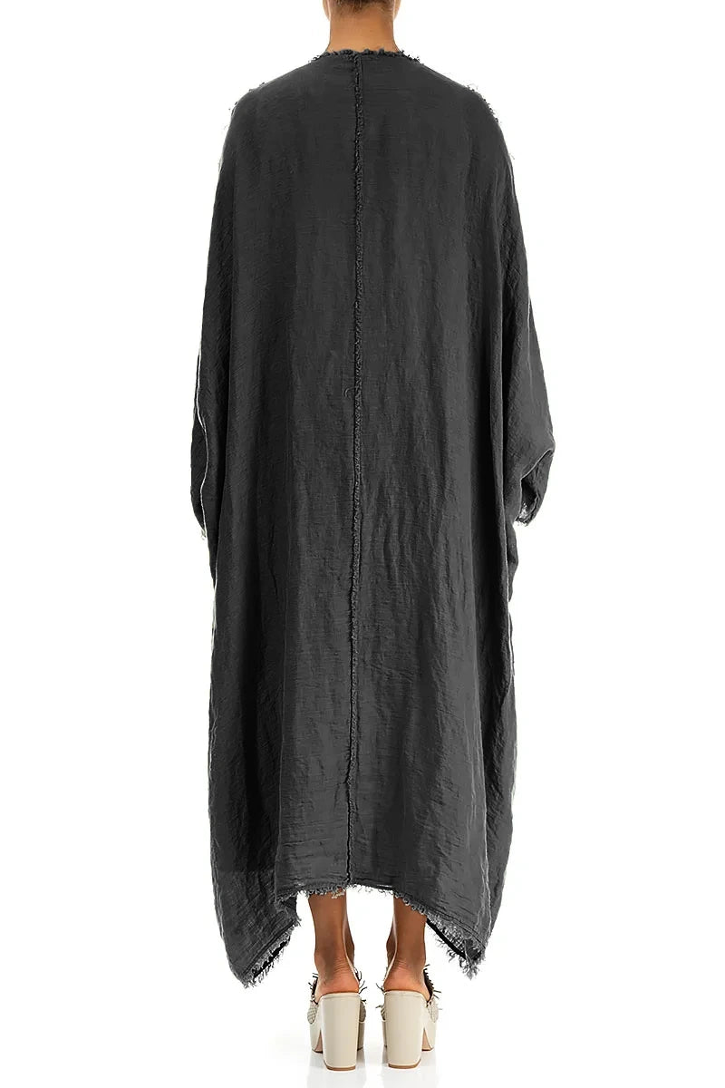 Oversized Leinenjacke aus Gaze mit offener Kante in Graphit