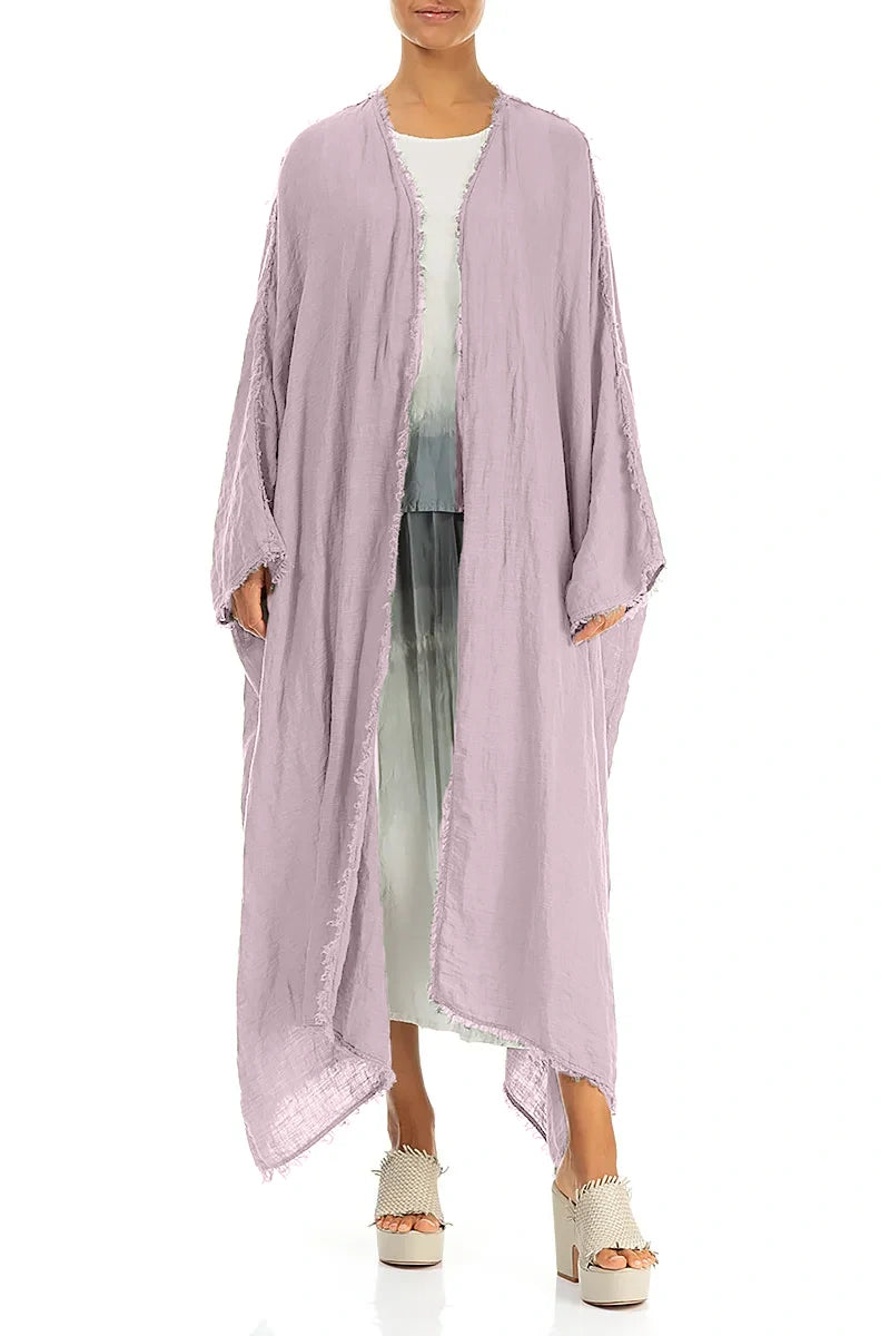 Übergroße Leinenjacke aus Gaze mit offenen Kanten in Flieder
