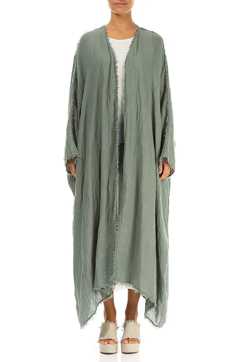 Oversized Raw Edge Sage Gauze Linen Jacket