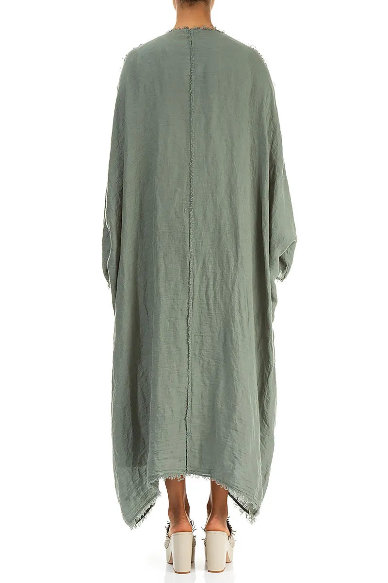 Oversized Raw Edge Sage Gauze Linen Jacket