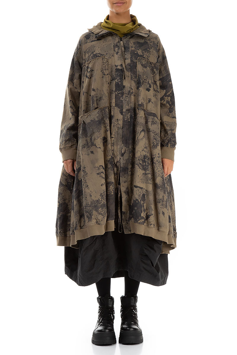 Oversized Silver Sage Marble Cotton Swing Coat