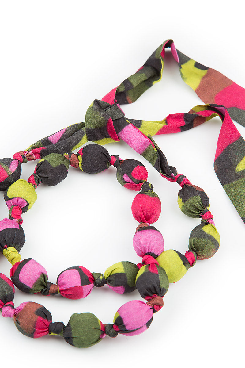 Paint Mosaic Silk Bamboo Bead Necklace