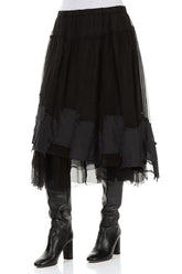 Patch Décor Black Silk Chiffon Skirt 3