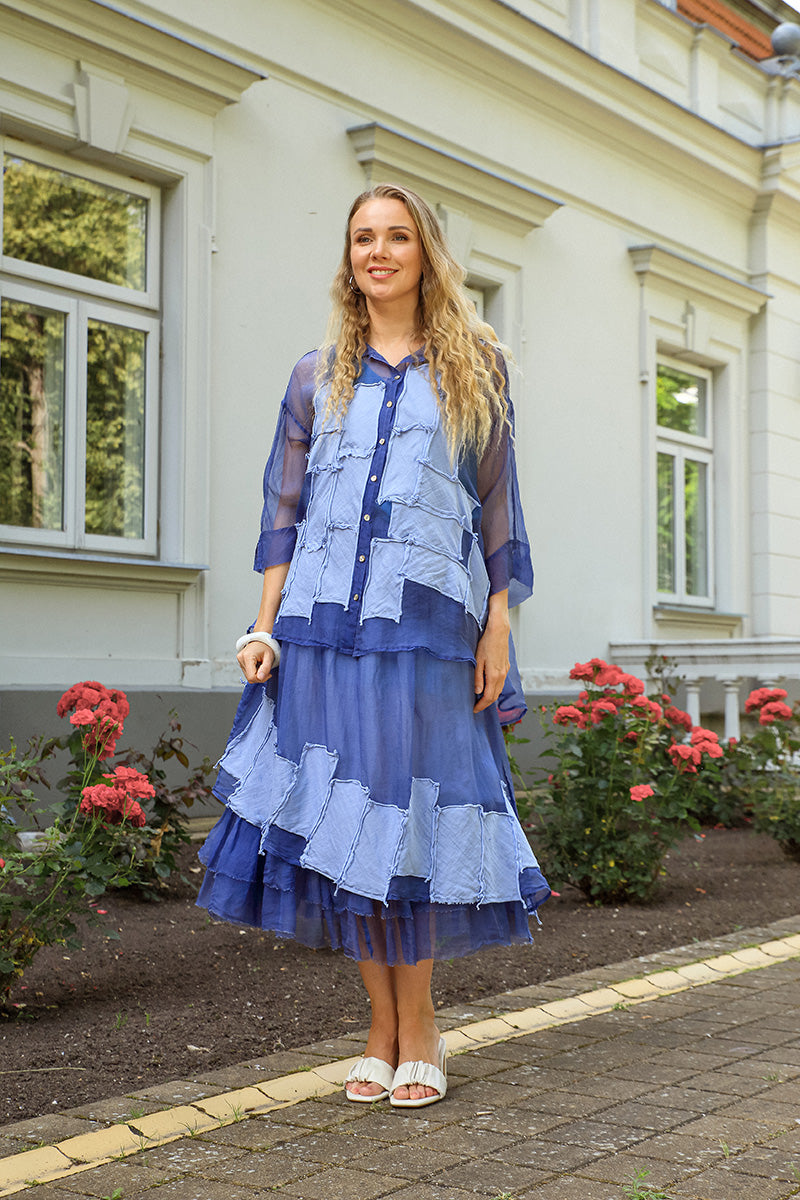 Patch Décor Blue Nova Silk Chiffon Skirt 1