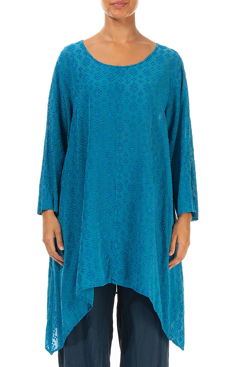 Patterned Longer Edges Blue Silk Tunic