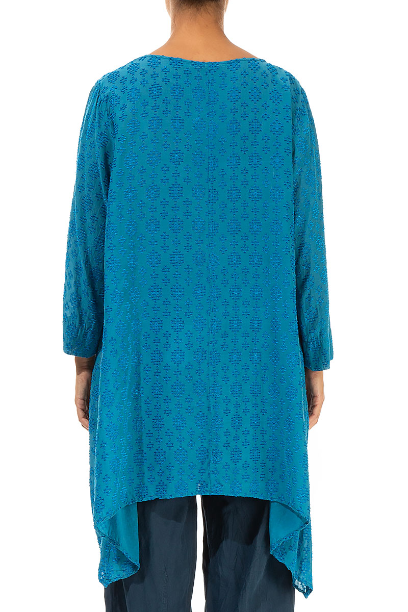 Patterned Longer Edges Blue Silk Tunic