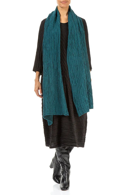 Peacock Crinkled Silk Linen Scarf 2
