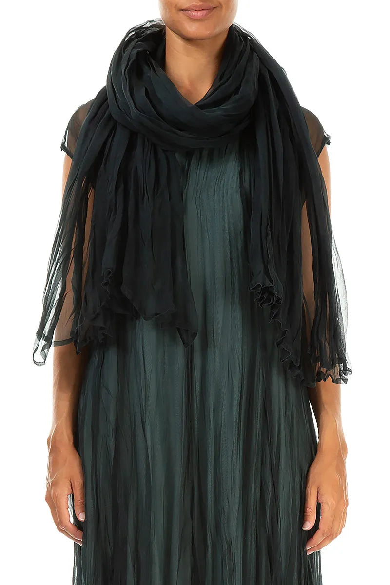 Peacock Crumpled Silk Chiffon Scarf 1