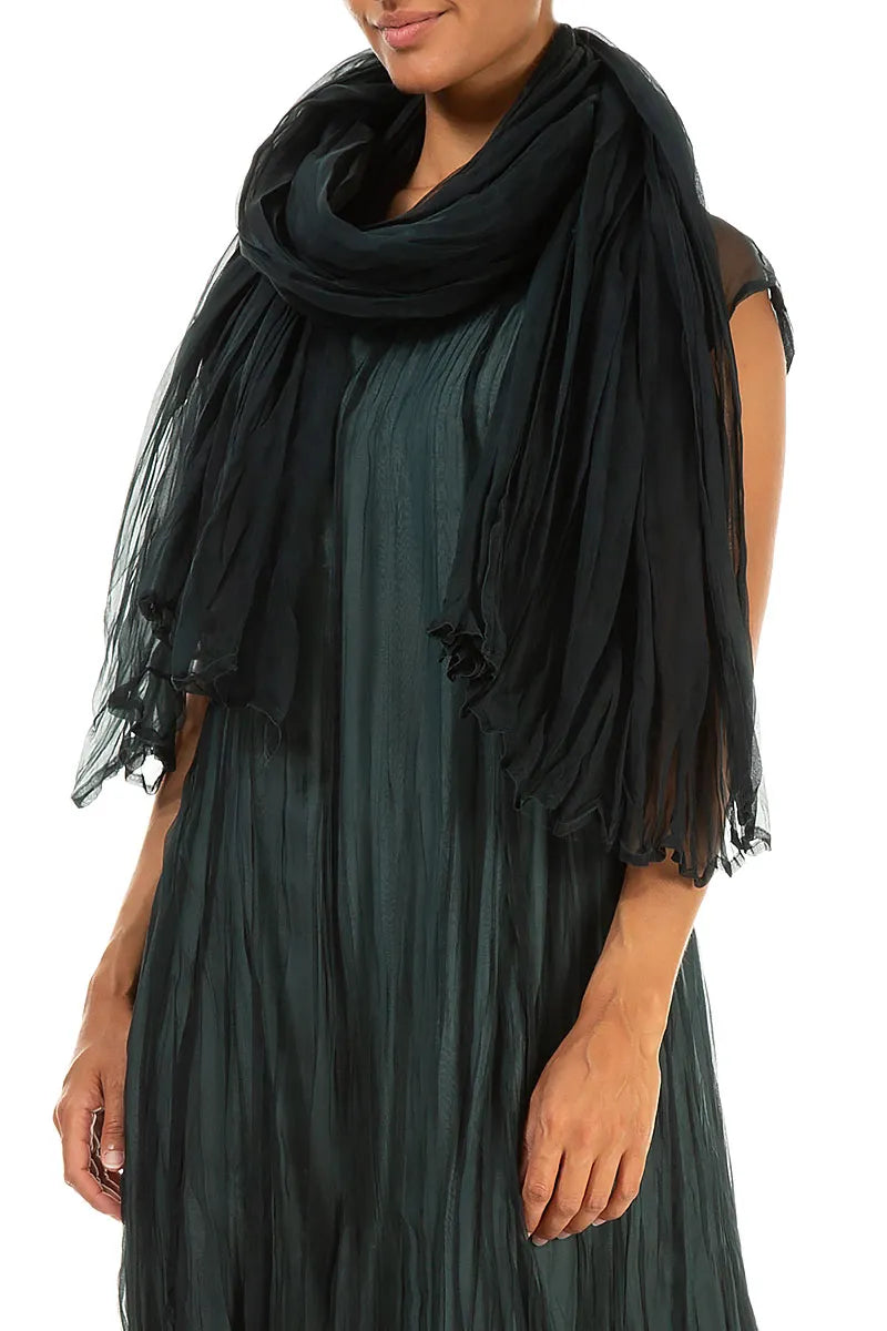 Peacock Crumpled Silk Chiffon Scarf 3