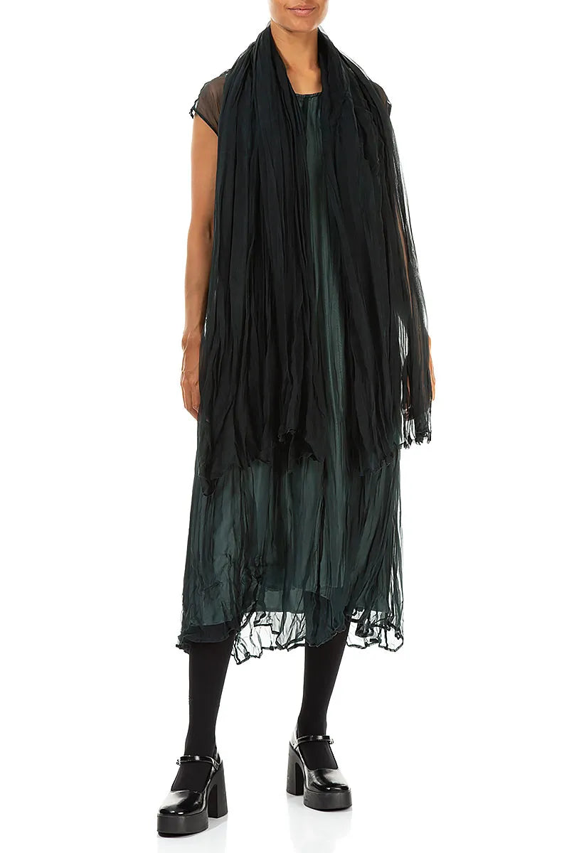 Peacock Crumpled Silk Chiffon Scarf 2