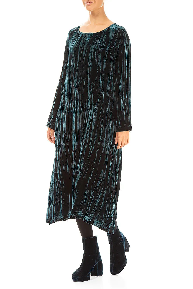 Peacock Crumpled Silk Velvet Dress 3