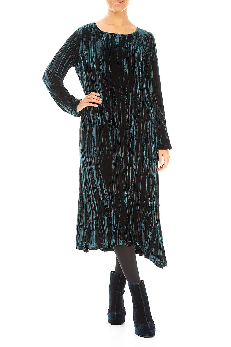 Peacock Crumpled Silk Velvet Dress 4