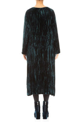 Peacock Crumpled Silk Velvet Dress 2
