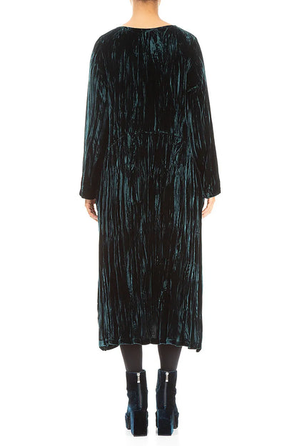 Peacock Crumpled Silk Velvet Dress 2