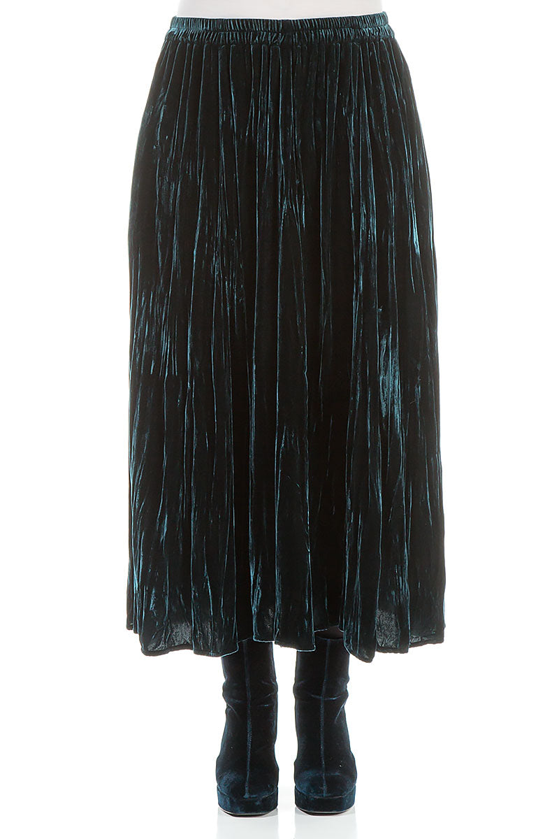Peacock Crumpled Silk Velvet Skirt