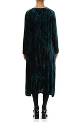 Peacock Devoré Feather Crumpled Silk Velvet Dress 2