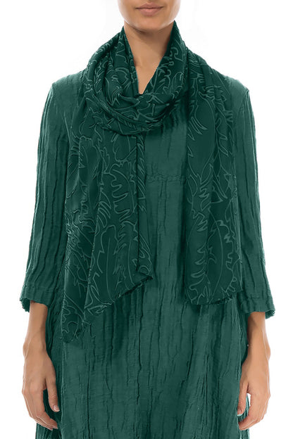 Peacock Devoré Feather Silk Scarf 1