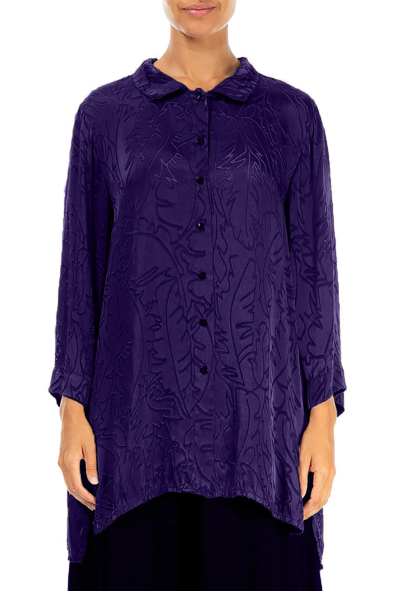 Royal Purple Devoré Feather Silk Shirt 1