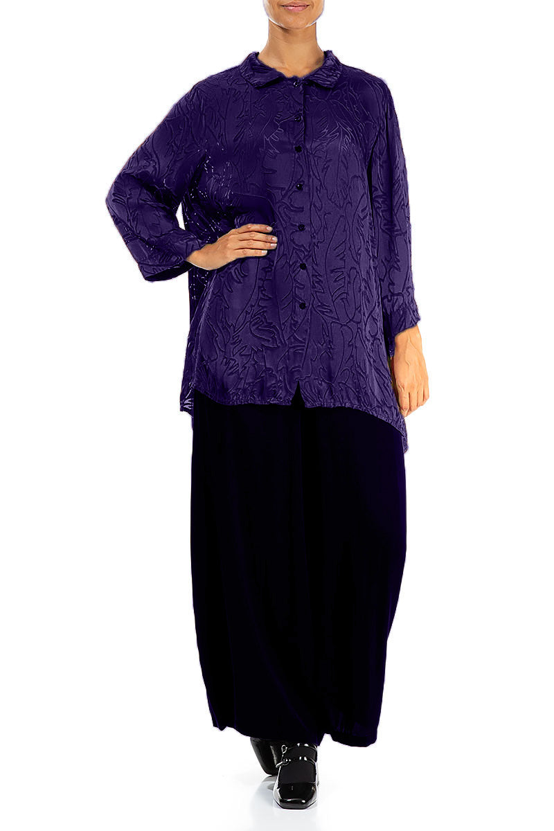 Royal Purple Devoré Feather Silk Shirt 4