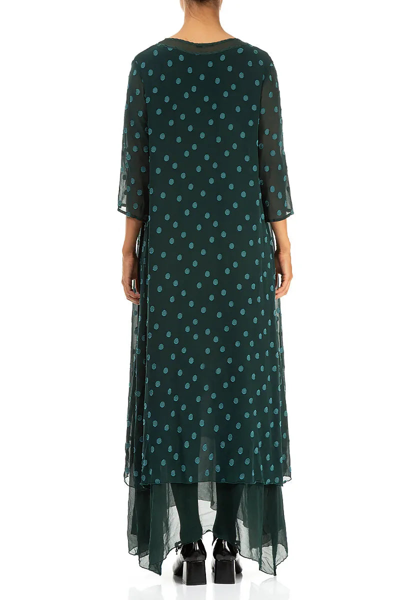Layered Dotty Peacock Silk Dress 2