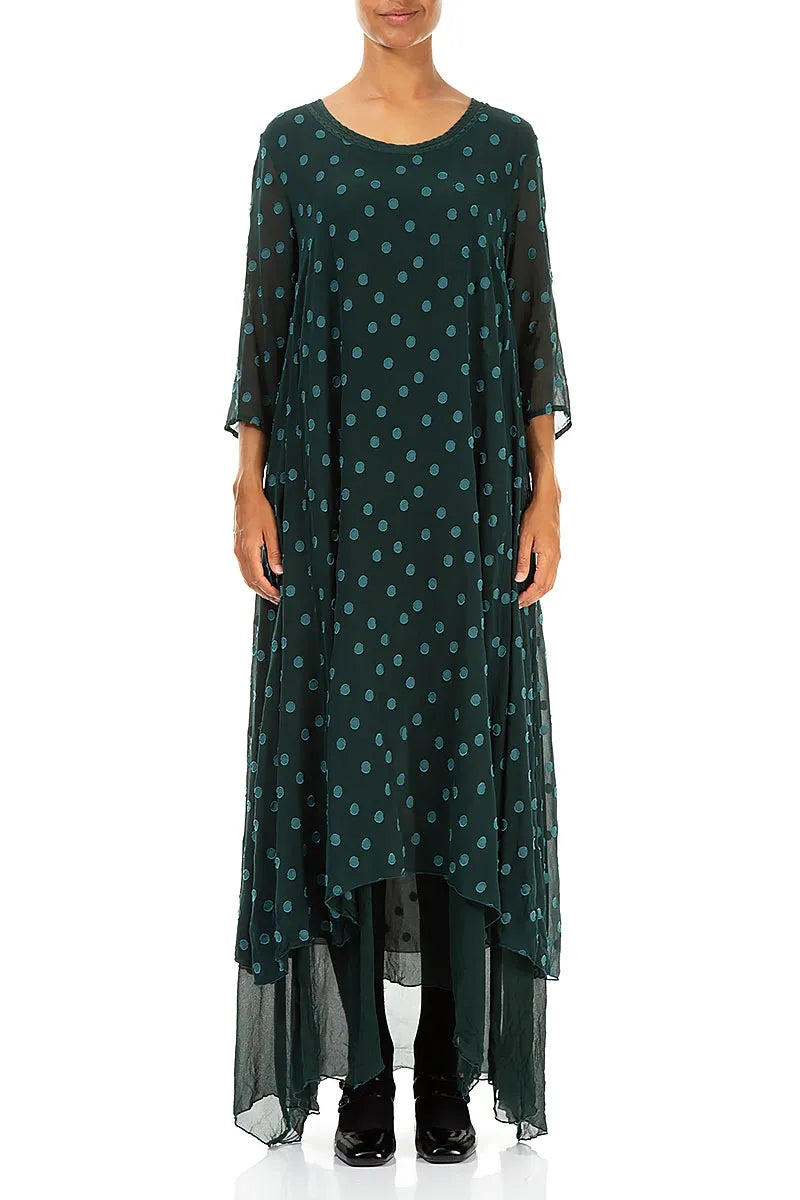 Layered Dotty Peacock Silk Dress 1