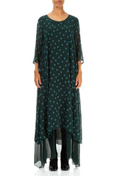 Layered Dotty Peacock Silk Dress 1