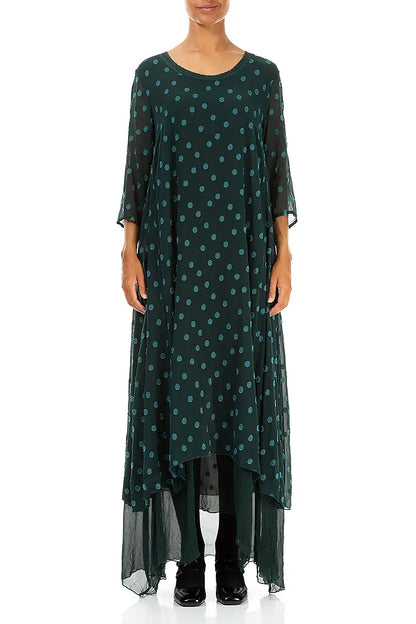 Layered Dotty Peacock Silk Dress 1