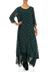 Layered Dotty Peacock Silk Dress 4