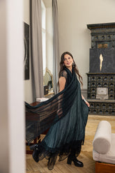 Peacock Crumpled Silk Chiffon Dress 7