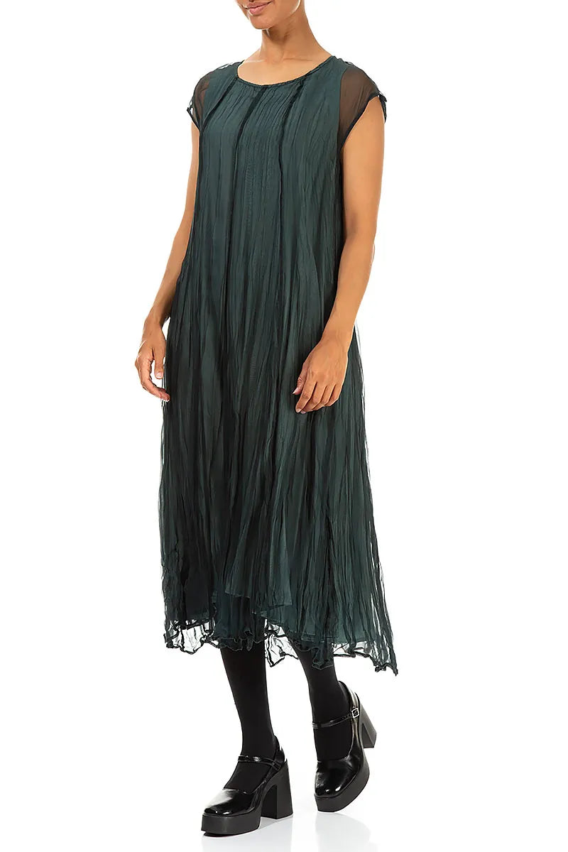 Peacock Crumpled Silk Chiffon Dress 4
