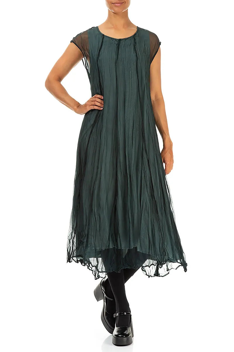 Peacock Crumpled Silk Chiffon Dress 5
