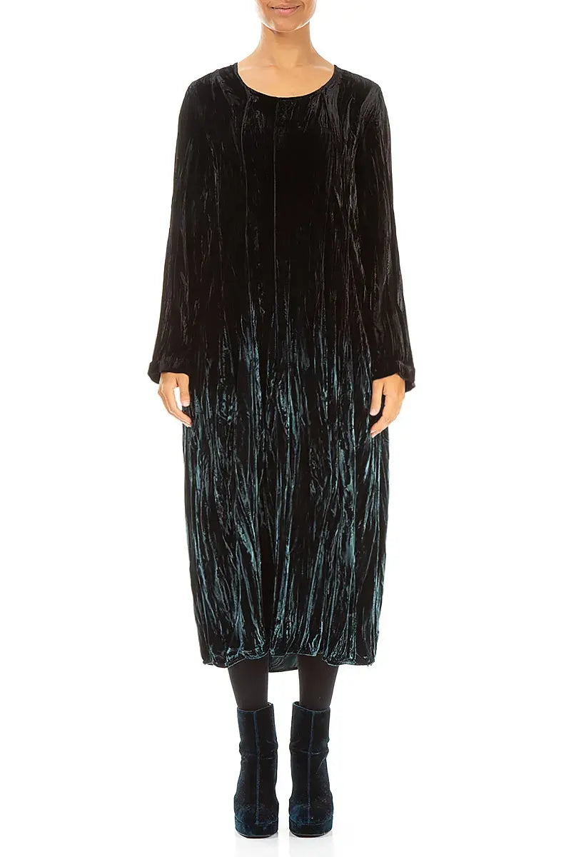 Peacock Silk Velvet Ombré Dress 1