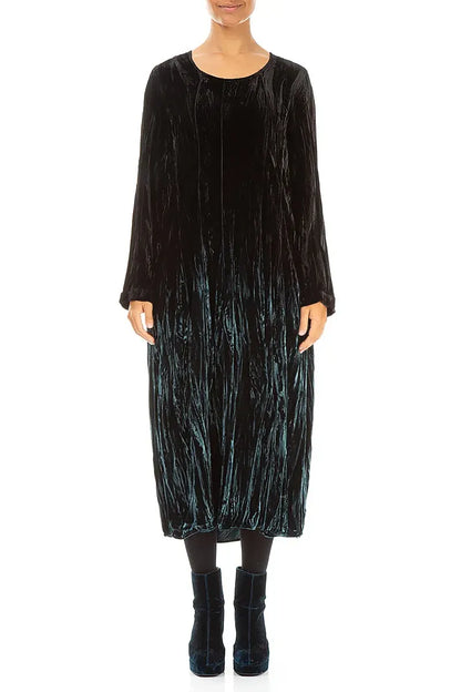 Peacock Silk Velvet Ombré Dress 1