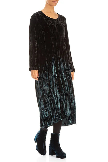 Peacock Silk Velvet Ombré Dress 3