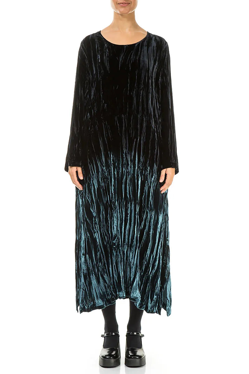 Peacock Silk Velvet Ombré Shift Dress