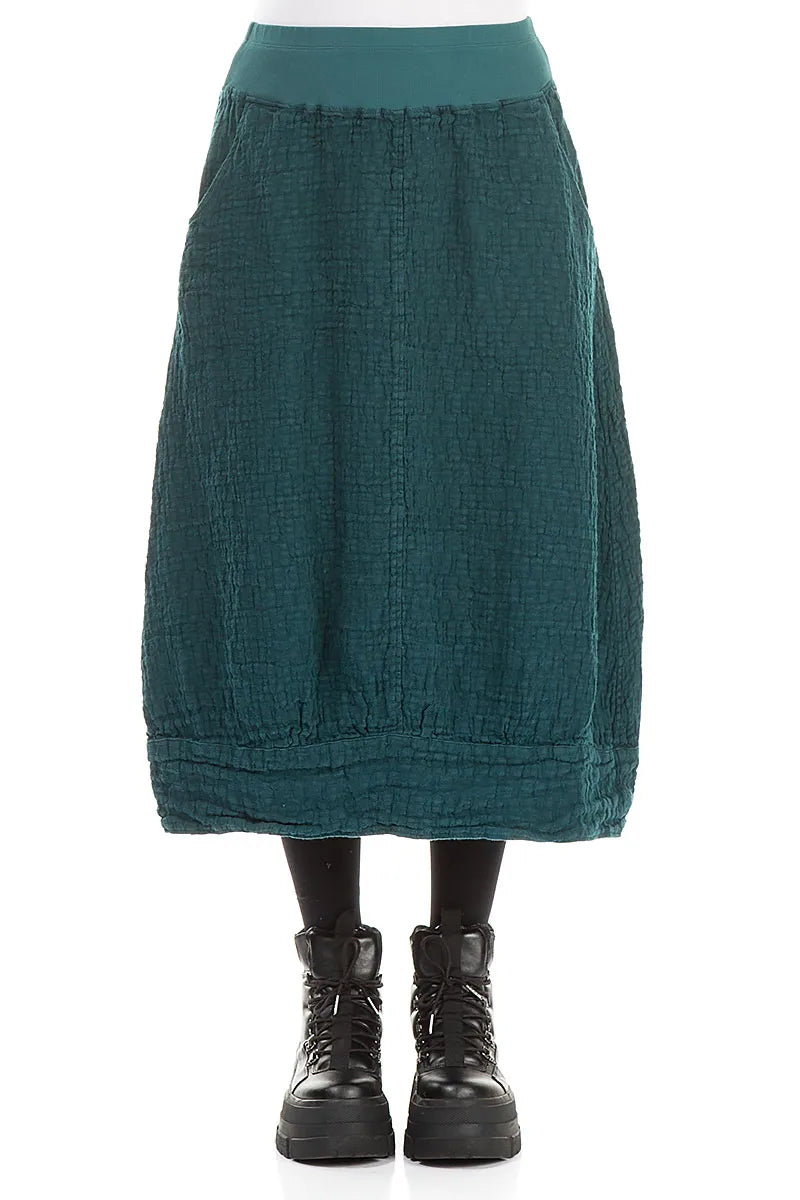 Peacock Textured Linen Midi Skirt 1