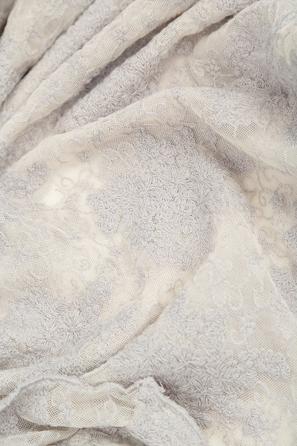 Bluse aus Baumwollspitze mit Blumenmuster in Perlgrau