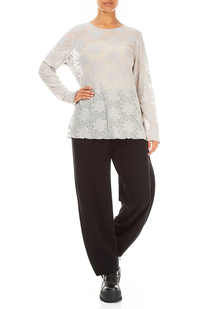 Bluse aus Baumwollspitze mit Blumenmuster in Perlgrau
