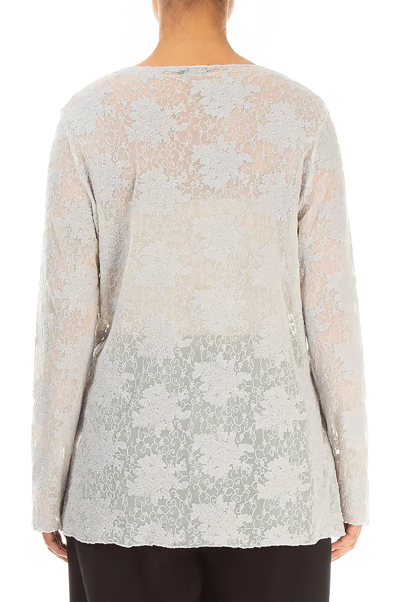 Bluse aus Baumwollspitze mit Blumenmuster in Perlgrau
