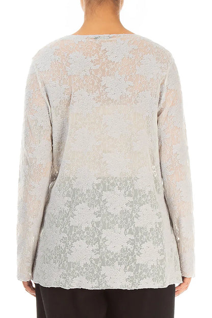 Bluse aus Baumwollspitze mit Blumenmuster in Perlgrau