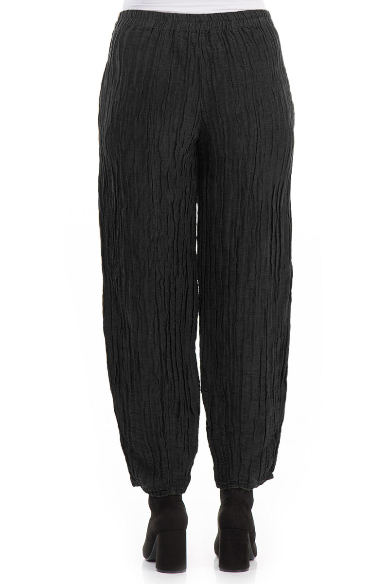 Pencil Crinkled Black Silk Trousers 2