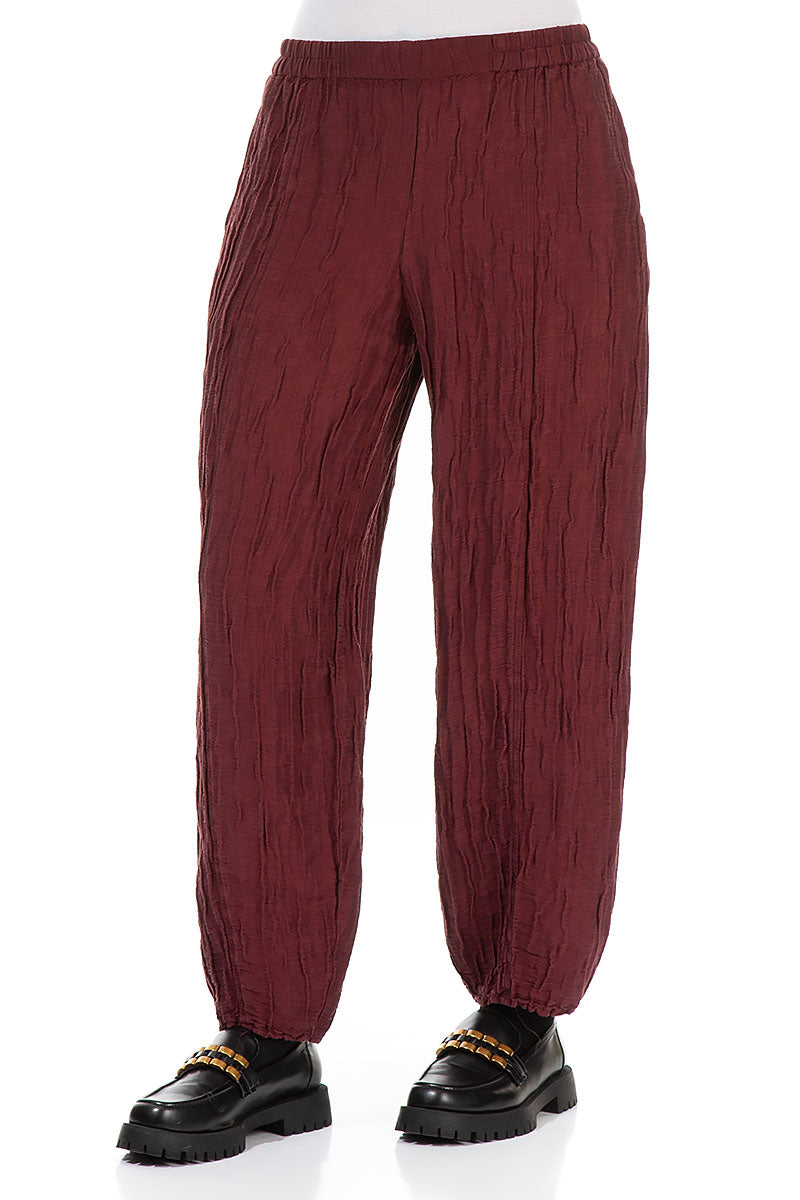 Pencil Crinkled Burgundy Silk Trousers 3