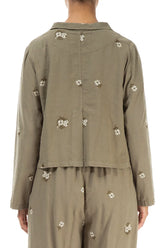 Petal Embroidered Olive Linen Jacket 2