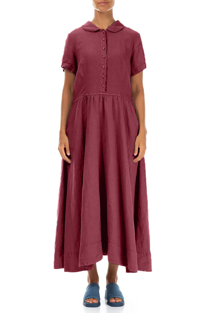 Peter Pan Collar Antique Ruby Linen Dress